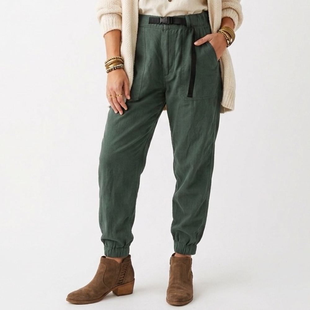 NIKO AND ... Cotton Kapok Green Built-In Belt Japan Boho Jogger Pant Utility